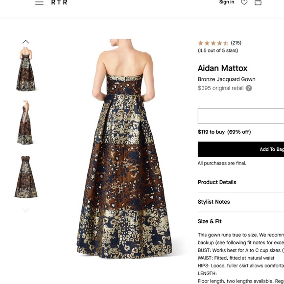 Aidan Mattox Jacquard Metallic Strapless Ball Gown - Size 2 - Picture 3 of 13